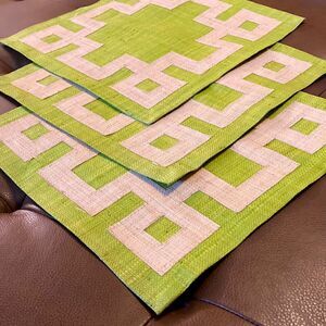 Pomegranate Square Green Rice Paper Placemats 13.5” Square